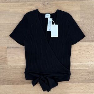 Wilfred Black Ribbed Wrap Tie-Front Top